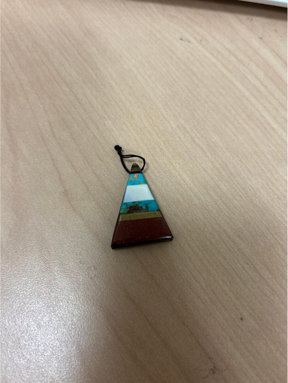 Southwestern Pyramid Turquoise and Coral Inlay Pendant
